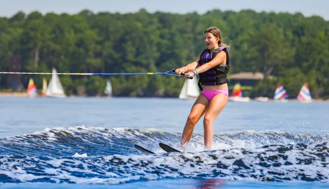 Girl waterskiing