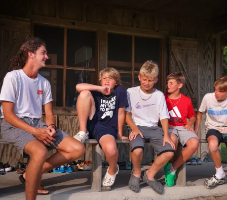 Counselor and campers at Camp Sea Gull