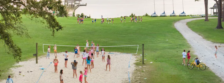 Aerial view of the volleyball court