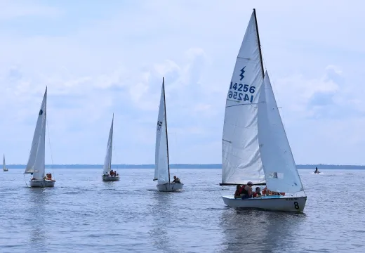 Four large sailboats on the water at Camp Sea Gull